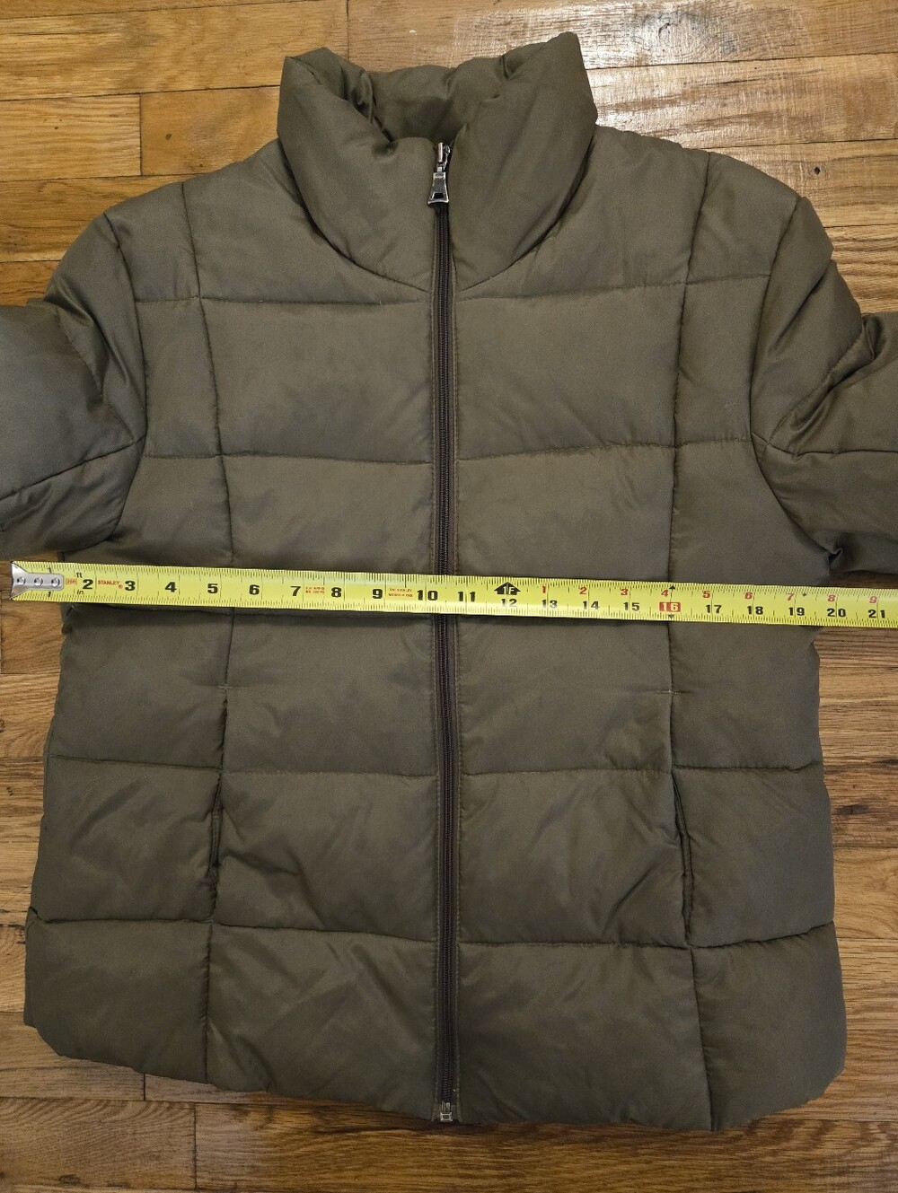 ZARA BASIC Olive Green Quilted Down Puffer Jacket Coat Warm Winter L - Picture 5 of 6